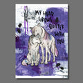 Zwei Wölfe auf lila Hintergrund mit der Aufschrift: My head grows quiter with you.